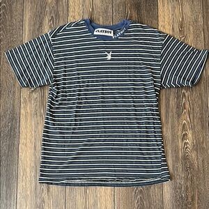 Vintage Playboy by Pacsun Men's Size Small Striped Blue T-Shirt